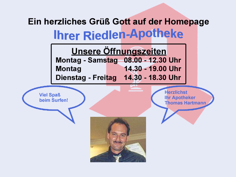 Die Riedlen-Apotheke, Ulm stellt sich vor. Informationen, Tipps und Anregungen rund um die Gesundheit, Medikamente, Notdienst, Impfungen, Reiseapotheke, Allergien, Kosmetik, Wellness, Blutdruck, Ern�hrung, Diabetes, ...